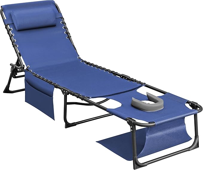 Flamaker Face Down Chaise Lounge Chair 5-Position Adjustable Sunbathing, Foldable Tanning Chair with Face& Arm Holes - Photo 1