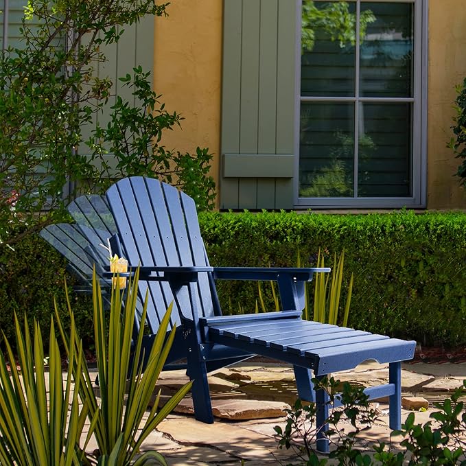 FUNBERRY Adjustable Folding Adirondack Chairs Set of 4 with Retractable Ottoman, All Weather Fire Pit Chairs with Cup Holder