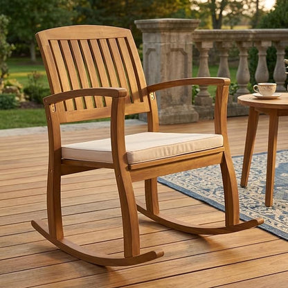 Acacia Wood Outdoor Rocking Chair, Patio Furniture for Garden, Lawn, Porch, Balcony, Nursery, Modern Water-Resistant Comfortable Rocker for Backyard Poolside Relaxation