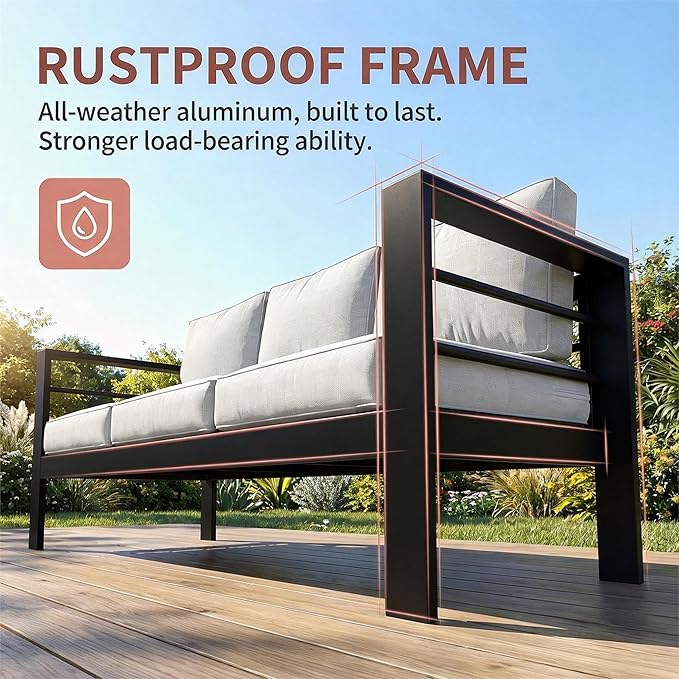 Kiss the Water Outdoor Couch Aluminum Patio Furniture Sofa - Photo 3