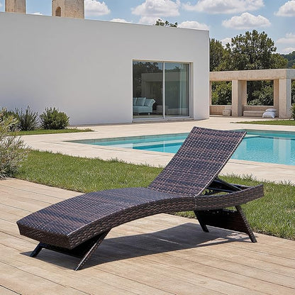 PE Rattan Foldable Backrest Chaise Lounge Set of 1 Chair, Outdoor Pool Folding Recliner, Adjustable Patio Chairs Lounge Chair for Outside Beach Poolside Sunbathing