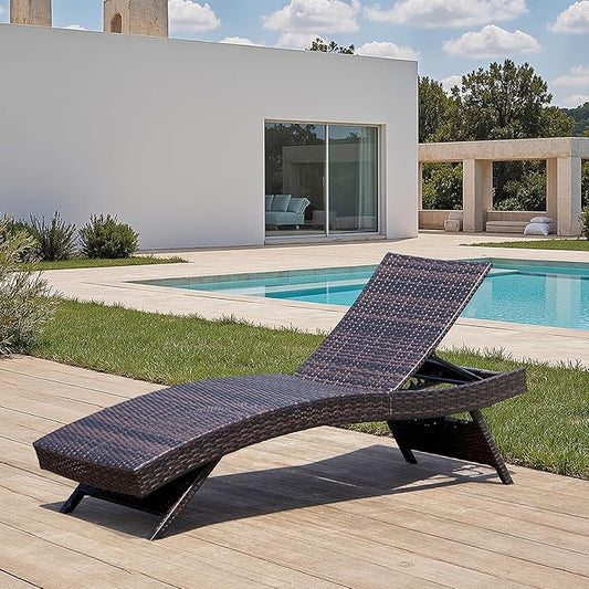 PE Rattan Foldable Backrest Chaise Lounge Set of 1 Chair, Outdoor Pool Folding Recliner, Adjustable Patio Chairs Lounge Chair for Outside Beach Poolside Sunbathing