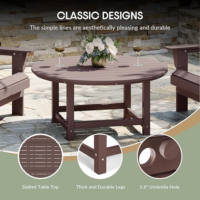 WestinTrends Malibu Low Outdoor HDPE Round Patio Coffee Table, Dark Brown - Photo 7