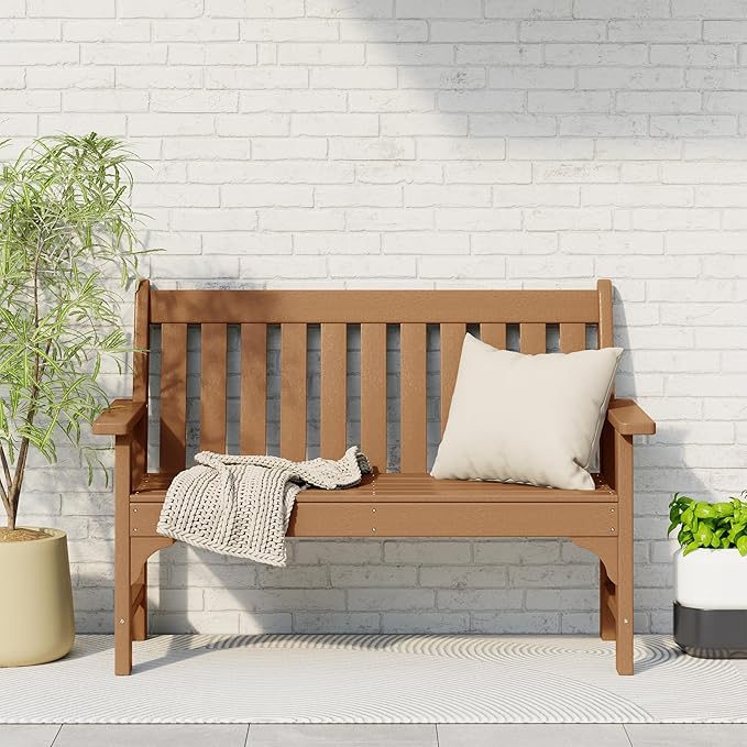 Costaelm Garden Bench, Farmhouse Park Front Porch for Entryway Bench Outdoor Seating Low Bench Patio Bench Outside/Indoor, Teak