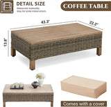 Outdoor PE Wicker Coffee Table with Metal Top, 43.3" Hand Woven Rattan Patio Table for Conversation Set - Photo 5