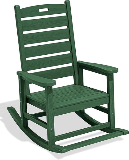 SERWALL Outdoor Rocking Chair, Oversized Rocking Chair with Footrest for Adults, HDPE All Weather Resistant Rocking Chairs for Patio, 350lbs Weight Capacity, Green
