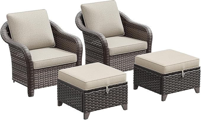 4 Pieces Patio Outdoor Conversation Furniture Set with Cushions, All-Weather Wicker Ottomans - Photo 9