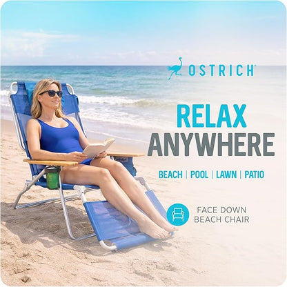 Ostrich Altitude 3N1 Lightweight Lawn Beach Reclining Lounge Chair w/Footrest, Outdoor Furniture for Patio, Balcony, Backyard, or Porch, Blue Stripe