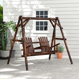 Outsunny Wooden Porch Swing with Stand, 2-Seat Patio Swing Chair with Center Table, for Garden, Poolside, Backyard - Photo 2