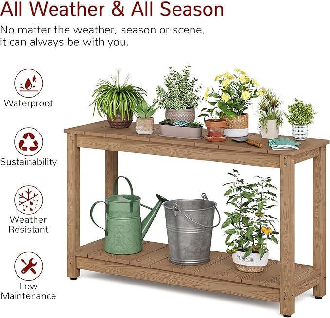 Stoog All-Weather Patio Console Table, 2-Tier Outdoor Table with Adjustable Feet, Never Fade or Rot, for Backyard, Deck - Photo 4