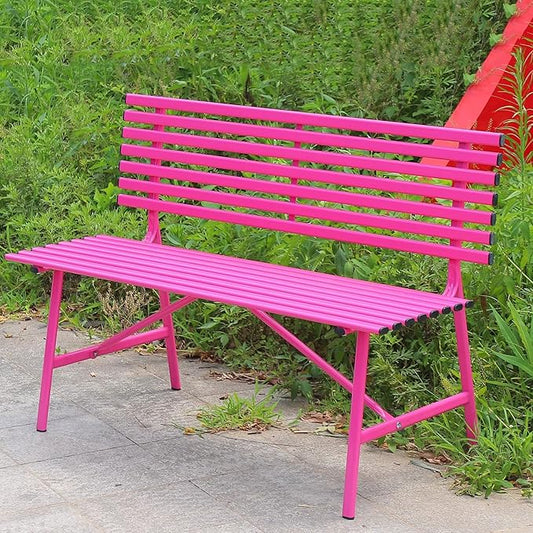 Outdoor Metal Garden Bench, All-Weather Powder-Coated, Slatted Seat & Backrest for Porch/Patio/Backyard, 2-Person Seating, Supports 660lbs - Stylish Pink Finish