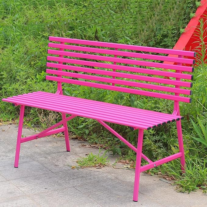 Outdoor Metal Garden Bench with Slatted Seat and Backrest, All-Weather Powder-Coated for Porch, Backyard, Park, Supports 2 Persons with 660lbs Capacity
