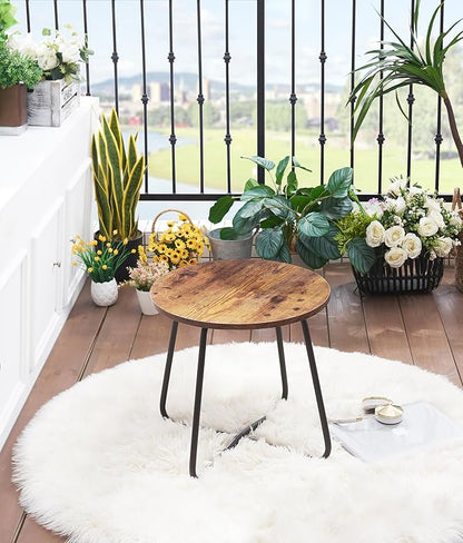 VECELO Patio Outdoor Side Snack Table,Small Round Anti-Rust Metal Style for Garden Balcony,Yard,Living Room