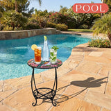 Outdoor Side Table Round Small Mosaic Patio Accent Indoor End Plant Coffee Tea Table for Yard Patio Porch Garden Living - Photo 7