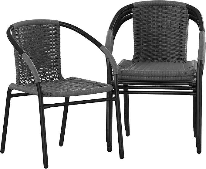 EMMA + OLIVER Set of 4 Modern Rattan Indoor/Outdoor Stack Chairs - Photo 3