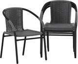 EMMA + OLIVER Set of 4 Modern Rattan Indoor/Outdoor Stack Chairs - Photo 3