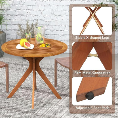 Tangkula Round Bistro Table, Indoor Outdoor Coffee Table w/Solid Structure, Slatted Tabletop, Stable Legs, 35.5” Wood Dining Table for Patio, Garden, Poolside, Backyard, Easy Assembly, Natural
