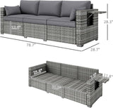 Outsunny 3 Seater Wicker Sofa with Side Tray Tables, Rattan Outdoor Patio Sofa with 6" Thick Back Cushions - Photo 3