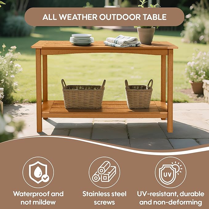 Outdoor Console Table, 48'' 2-Shelf SideTable Indoor/Outdoor Use - Photo 6