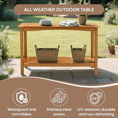 Outdoor Console Table, 48'' 2-Shelf SideTable Indoor/Outdoor Use, Multifunctional Buffet Table Bar Storage Organizer for Entryway,Yard, Weatherproof HIPS Patio Plant Stand Table, Brown