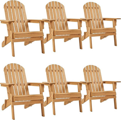 Topeakmart Set of 6 Folding Adirondack Chair Outdoor Weather Resistant Chairs for Patio Deck Garden, Backyard Deck, Fire Pit, Honey Brown