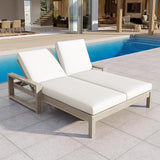 Acacia Wood Outdoor Double Chaise Lounge with 5-Position Adjustable Backrest and Armrest - Photo 2