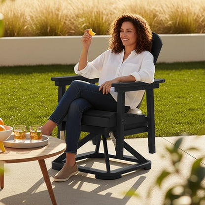 Kingdura Adirondack Swivel Glider Chair, HDPE Patio Glider Rocking Chair for Outdoor, All-Weather Glider Chair for Porch Balcony Lawn Poolside, 450LBS Capacity (Black)