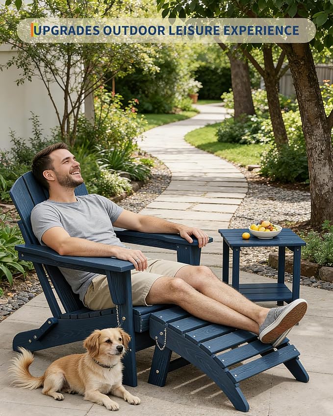 Garvee Folding Adirondack Ottoman Set of 2, HDPE Outdoor Footrest for Adirondack Chair, All-Weather Resistant for Deck Backyard Patio Outside Poolside Porch Lawn - Navy Blue