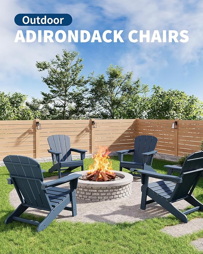 Modern HDPE Plastic Adirondack Chair - Oversize 380 LB Poly Lumber Weather Resistant Firepit Chair - Outdoor Patio - Photo 5