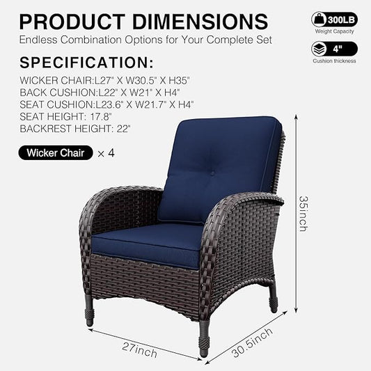 Joyside Wicker Patio Chairs, 4 Piece Rattan Outdoor Furniture with Thickened Cushions, High Back, Deep Seating, Wide Armrest, Outdoor Chairs for Porch, Deck