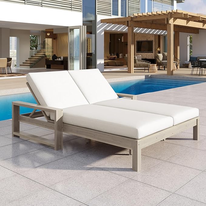 Outdoor Double Lounge Chair with 5-Position Adjustable Backrest for Each Seat - Photo 1