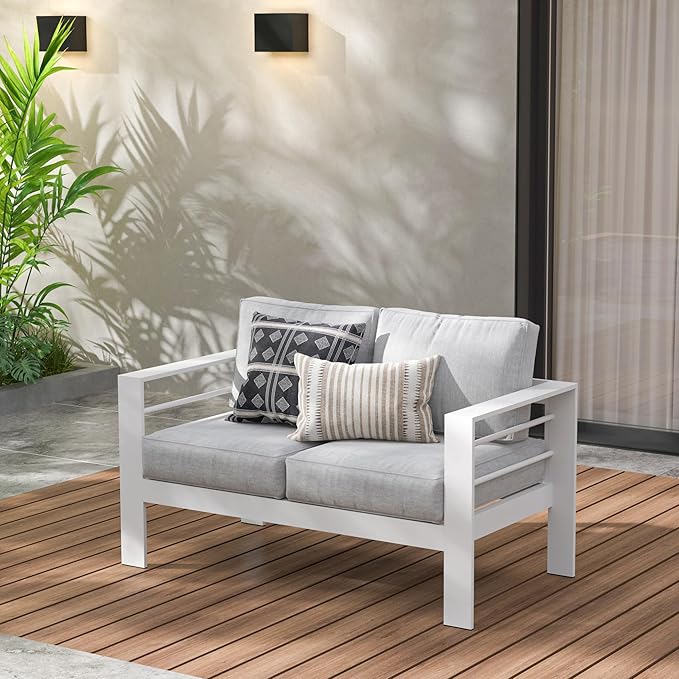 Wisteria Lane Patio Furniture Aluminum Loveseat, All-Weather Outdoor 2 Seats Sofa Couch - Photo 2