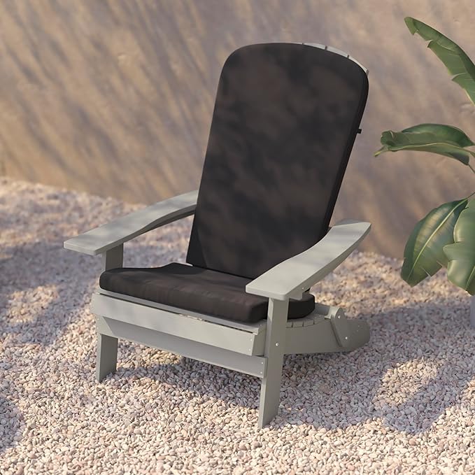 Flash Furniture Charlestown Folding Adirondack Chairs Poly Resin Frame-All-Weather Cushions-Indoor/Outdoor Use, Set of 2, Gray