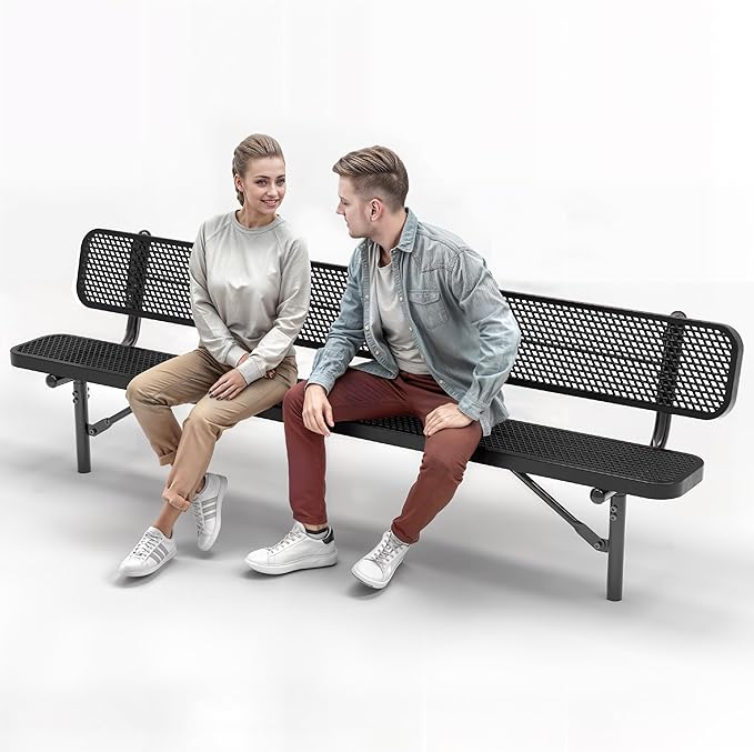 Heavy-Duty Outdoor Metal Bench, Thermoplastic-Coated, Inground, Weatherproof, Commercial-Grade for Parks, Gardens - Photo 1