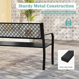 Tangkula 50 Inches Outdoor Garden Bench, Metal Patio Park Bench with Geometric Lattice Backrest - Photo 8