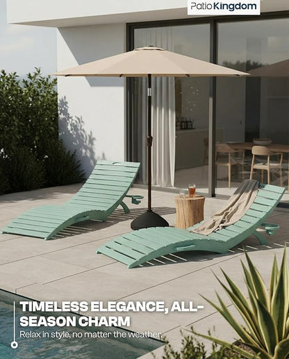 in-Pool Lounge Chairs Set of 2, Folding HDPE Pool Chairs Anti-Floating No Sandbags with Cup Holder & Handles, Outdoor Chaise Lounge for Poolside, Patio & Sun Deck(Mint)