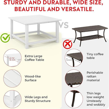 Costaelm Patio Conversation Table, Tatio Accent HDPE Outdoor Weather Resistant, Square Outdoor Porch Balcony Patio Drink Table for Outside, Pool, Backyard, White
