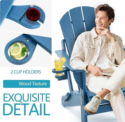 Folding Outdoor Adirondack Chairs Set of 2 with High&Reclining Back-HDPE Weather Resistant Patio Chairs with Cup and Phone Holder for Patio,Fire Pit, Garden and Backyard