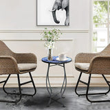 12 Inch Small Outdoor Side Table with Blue-White Mosaic, Glass Mosaic Patio Table Indoor - Photo 5