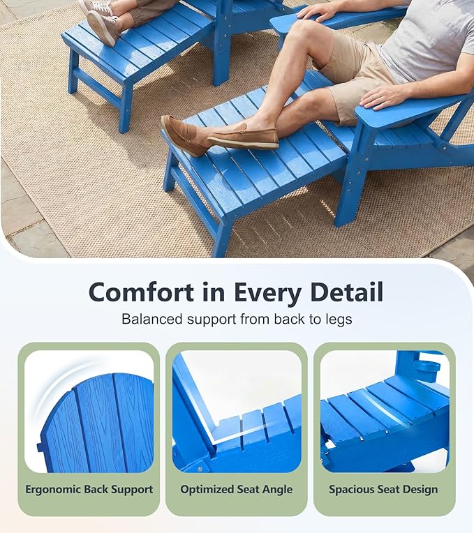 PASAMIC Folding Adirondack Chairs Set of 2 with Retractable Ottoman, 5-Position Adjustable Backrest - Photo 5