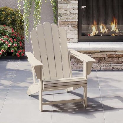 Costaelm Lakeview Outdoor Patio HDPE Adirondack Chair with Cup Holder, Sand