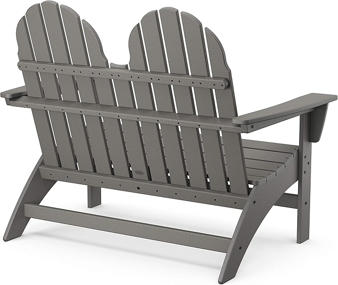 POLYWOOD Vineyard Adirondack Bench Green - 2 Person Curved Back Outdoor Garden Bench - Heavy Duty HDPE Patio Furniture - 48 Inch Wide Seating for Deck, Porch & Backyard