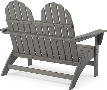 POLYWOOD Vineyard Adirondack Bench Green - 2 Person Curved Back Outdoor Garden Bench - Heavy Duty HDPE Patio Furniture - 48 Inch Wide Seating for Deck, Porch & Backyard