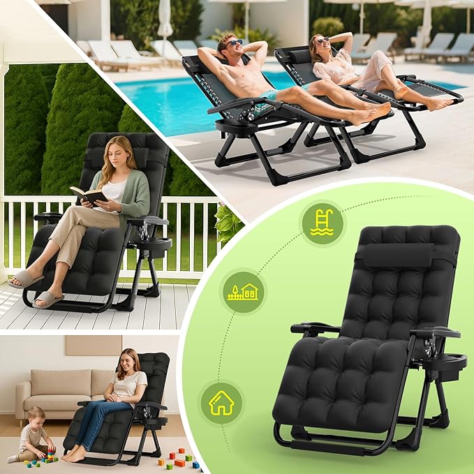Suteck Zero Gravity Chair, Reclining Camping Lounge Chair w/Removable Cushion, Upgraded Lock and Cup Holder - Photo 9