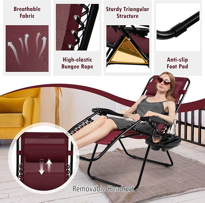 Tangkula Zero Gravity Chair, Folding Patio Lounge Chair Adjustable Outdoor Recliner with Cup Holder - Photo 7