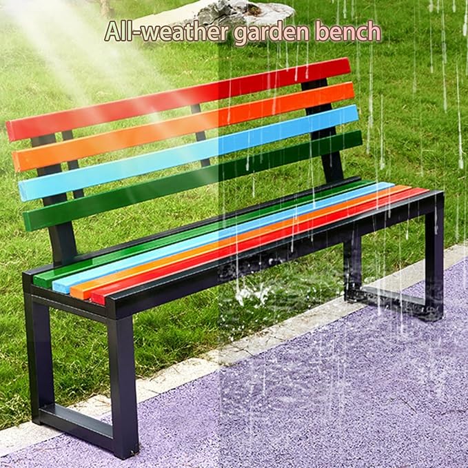 Outdoor Garden Bench, Metal Bench with Backrest, Park Patio Bench, Wooden Stool Surface, for Porch, Yard, Park, Lawn(White A,100cm/39.3in)
