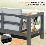 2 Piece Aluminum Patio Sofa with Storage Armrest & Water-Resistant Cushions, 6-Seat Outdoor Couch with Rattan Mesh Sides - Photo 4