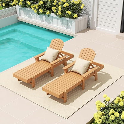 WestinTrends Dylan HDPE Outdoor Patio Poly Adirondack Reclining Chaise Lounge with Arms (Set of 2), Teak