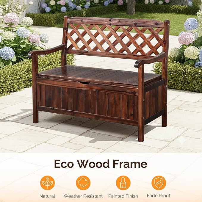 VINGLI Outdoor Storage Bench, Large Wood Deck Box with Seating, Weatherproof Outdoor Bench with Storage Loveseat - Photo 5