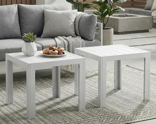 NICESOUL® 2 Pieces Aluminum Tables Side Tables for Outdoor Patio Porch Backyard Furniture Pieces in Pairs White